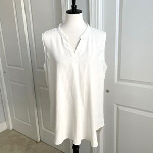Timeson White Front Pleated High Low Tunic Tank Top Size XL